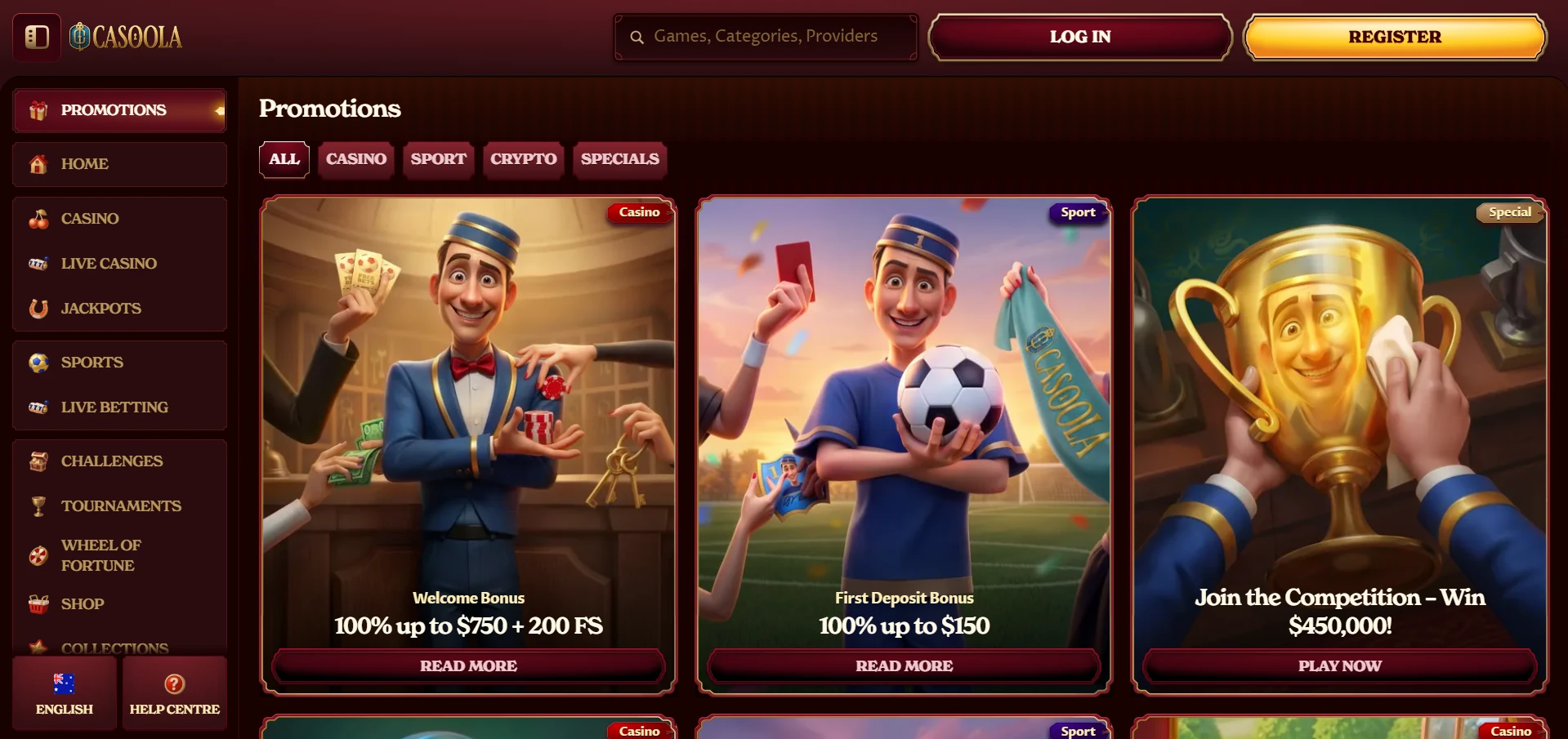 Casoola Casino bonus section with the welcome offer